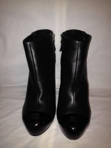 CHANEL 12P Black Leather Patent Cap Toe Platform Ankle Bootie Boots Shoes $1,350 | eBay