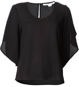 DVF Diane Von Furstenberg Nancy Black Tulip Sleeve Silk Top Blouse Black $265