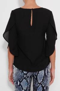 DVF Diane Von Furstenberg Nancy Black Tulip Sleeve Silk Top Blouse Black $265