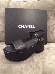 CHANEL 15K Quilted Lamb Leather Platform Ankle Strap Sandals Shoes ...