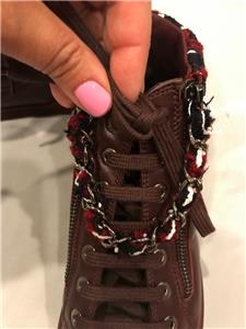 CHANELのハイヒール（予備リフト付き） CHANEL 15K Leather Zip Chain High Hi Top Sneakers Kicks