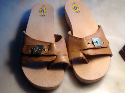 VTG Dr Scholl's Original Wood Exercise Sandals 10 Thongs Style Leather ...