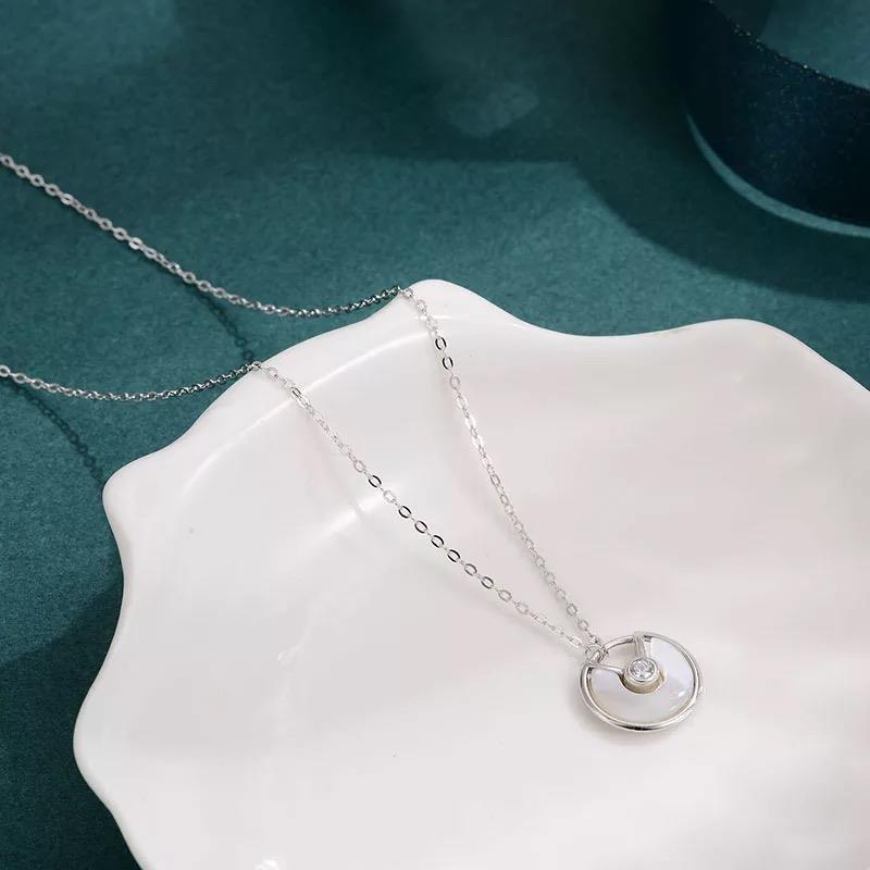 14kt Gold Plated over Sterling Silver White MOP Shell CZ Amulete Necklace - Picture 7 of 8