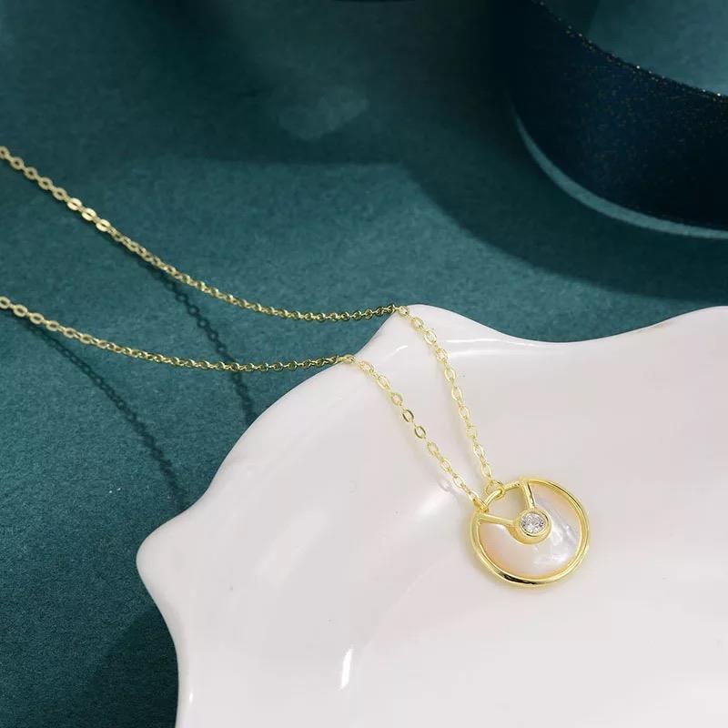 14kt Gold Plated over Sterling Silver White MOP Shell CZ Amulete Necklace - Picture 8 of 8