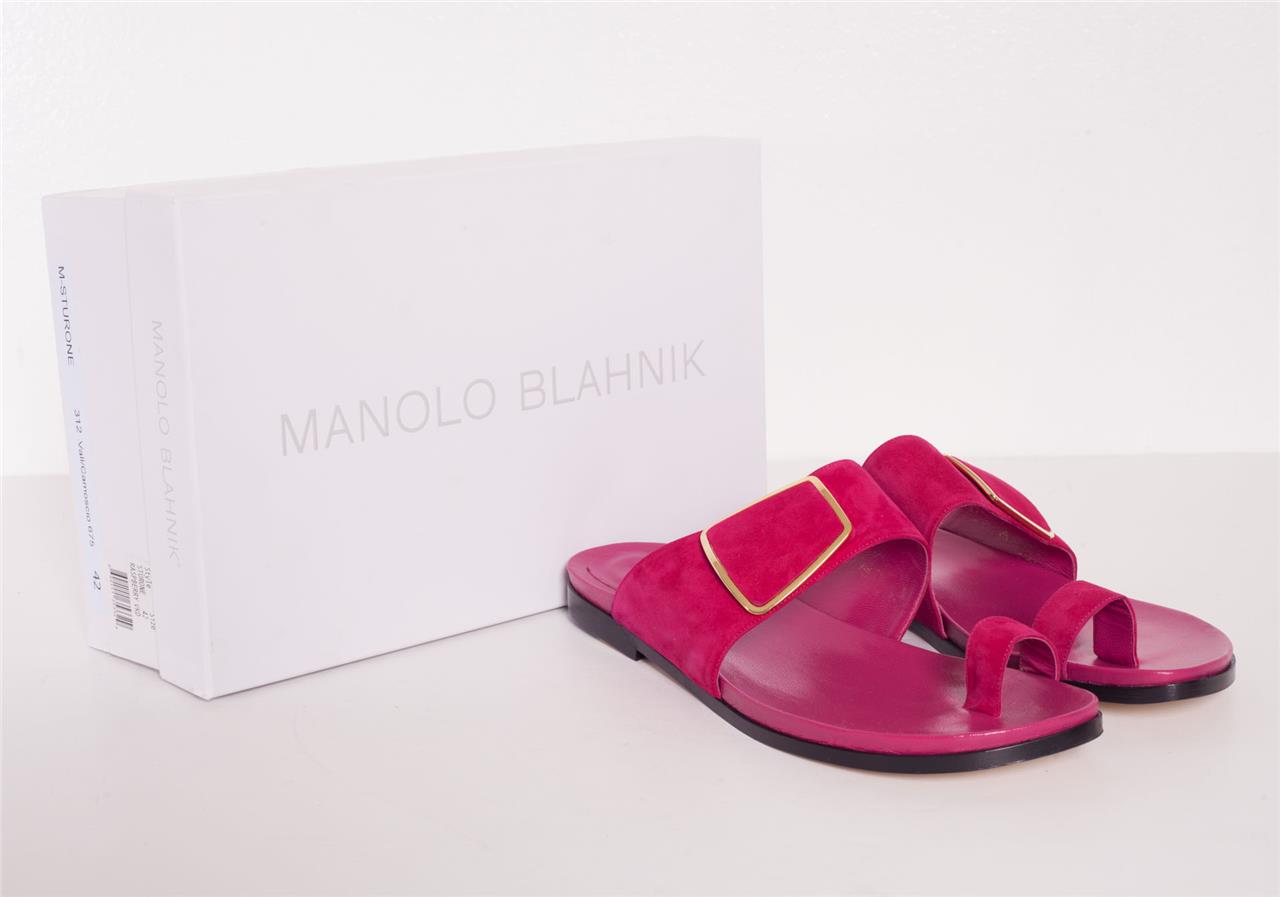 MANOLO BLAHNIK Raspberry Pink STURONE Suede gold Buckle Buckle Buckle Flat Sandals 12-42 NEW 3c4a82 MANOLO BLAHNIK Raspberry Pink STURONE Suede gold Buckle Buckle Buckle Flat Sandals 12-42 NEW 3c4a82