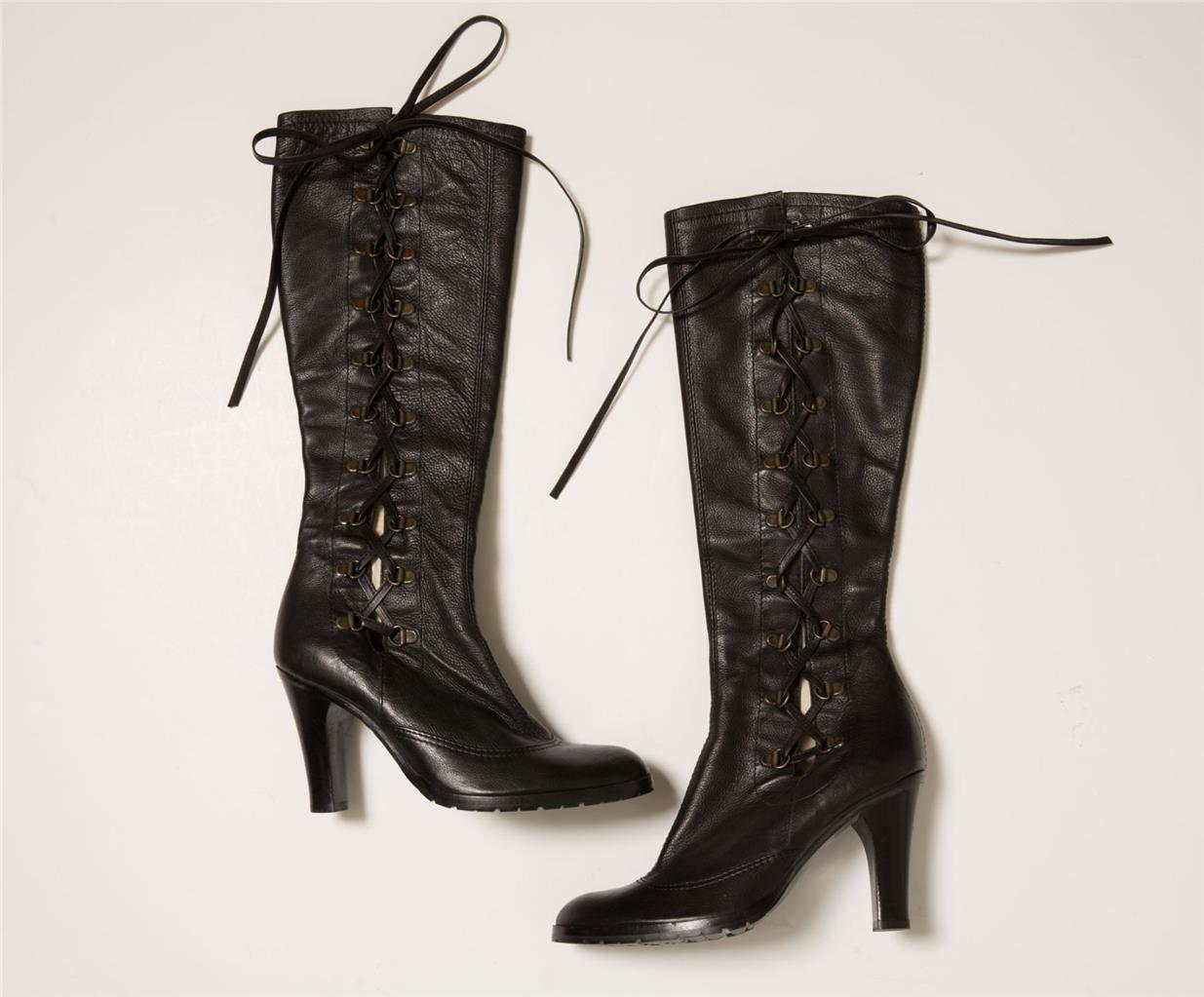 tall black leather boots no heel