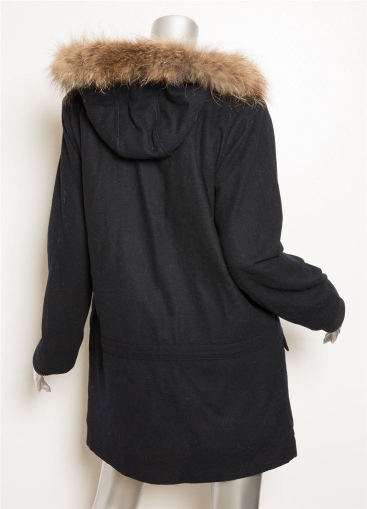 Parka Femme Vanessa Bruno Athé - Taille 36, Bleu Marine, Garniture Fourrure De Renard, Capuche Amovible (occasion Excellent état)