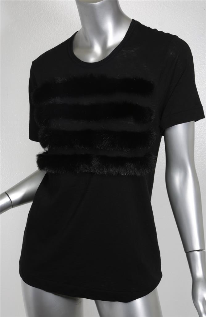 COMME DES GARCONS 2015 Womens Black Cotton Faux Fur Stripes T