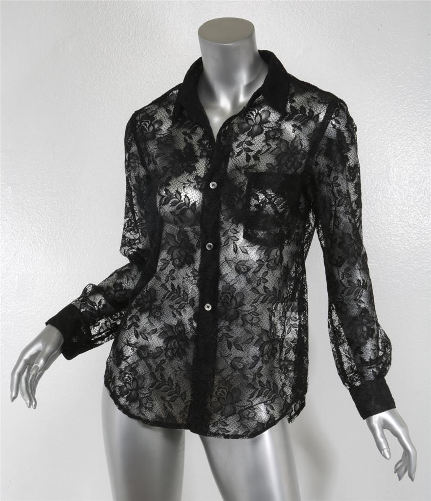 black sheer lace long sleeve top
