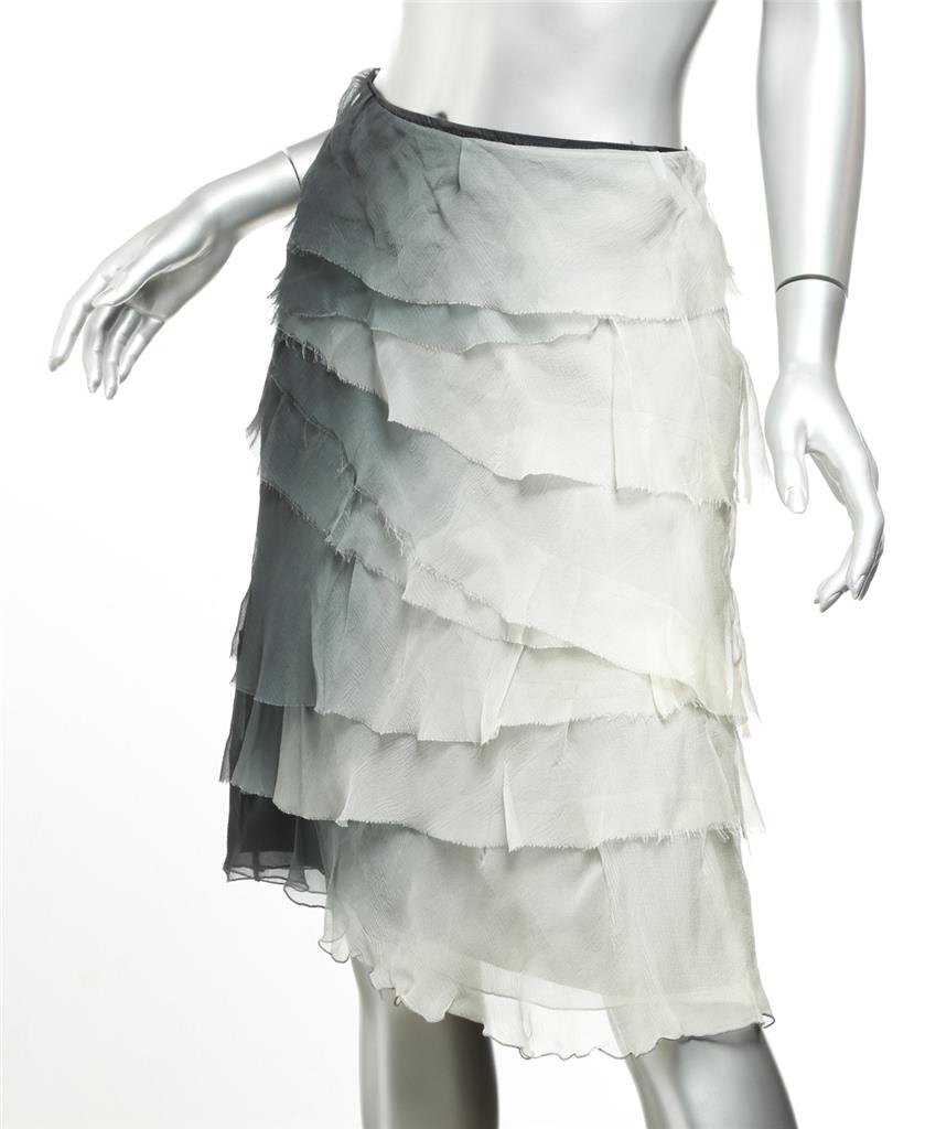 PRADA Silk Tiered Ombre Green Layered Knee-Length Raw Edge