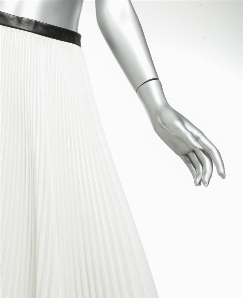 Jupe Jason Wu Blanche Plissée Avec Bordure Cuir Noir - Taille 10 (US), Longueur Genou - Neuf Sans étiquettes