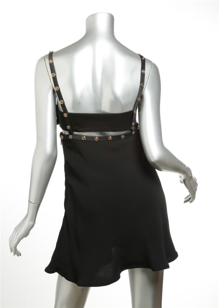 ワンピース VERSACE MEDUSA SLEEVELESS SHORT DRESS VERSACE Womens Black + Gold MEDUSA HEAD Sweetheart Cutout