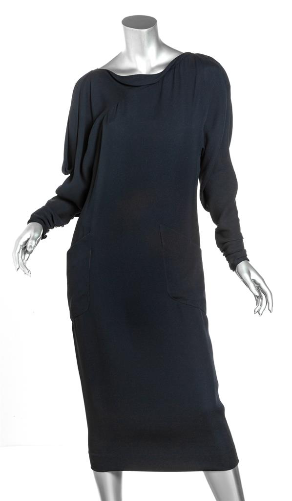 KARL LAGERFELD VINTAGE Navy Blue Silk Gold Button Open-Shoulder Dress FR38  US6 M | eBay