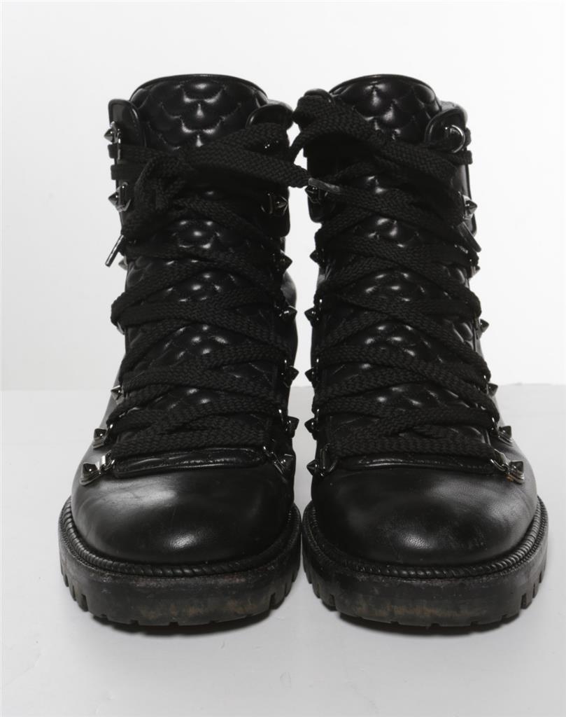 CHRISTIAN LOUBOUTIN Mad Lace Up Black Nappa Leather Combat Boot
