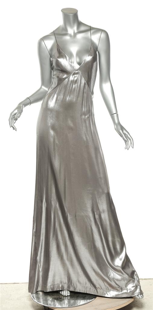 silver metallic long dress