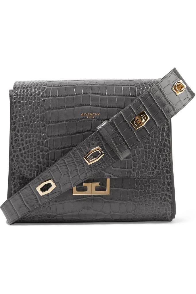 GIVENCHY Eden Croc-Effect Gray Leather Shoulder Bag Wide