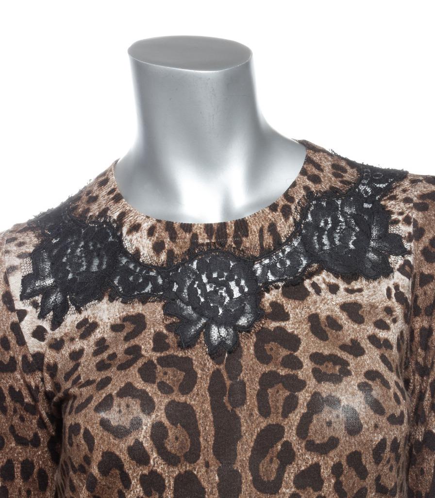 DOLCE & GABBANA★素敵！Brown Leopard Print Wool Lace Top DOLCE & GABBANA Brown Leopard Print Wool Lace Top Blouse