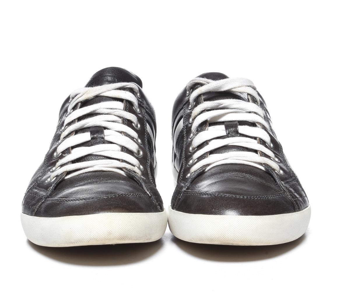 DIOR HOMME Mens Black Leather White Stripe Lace-Up Sneakers