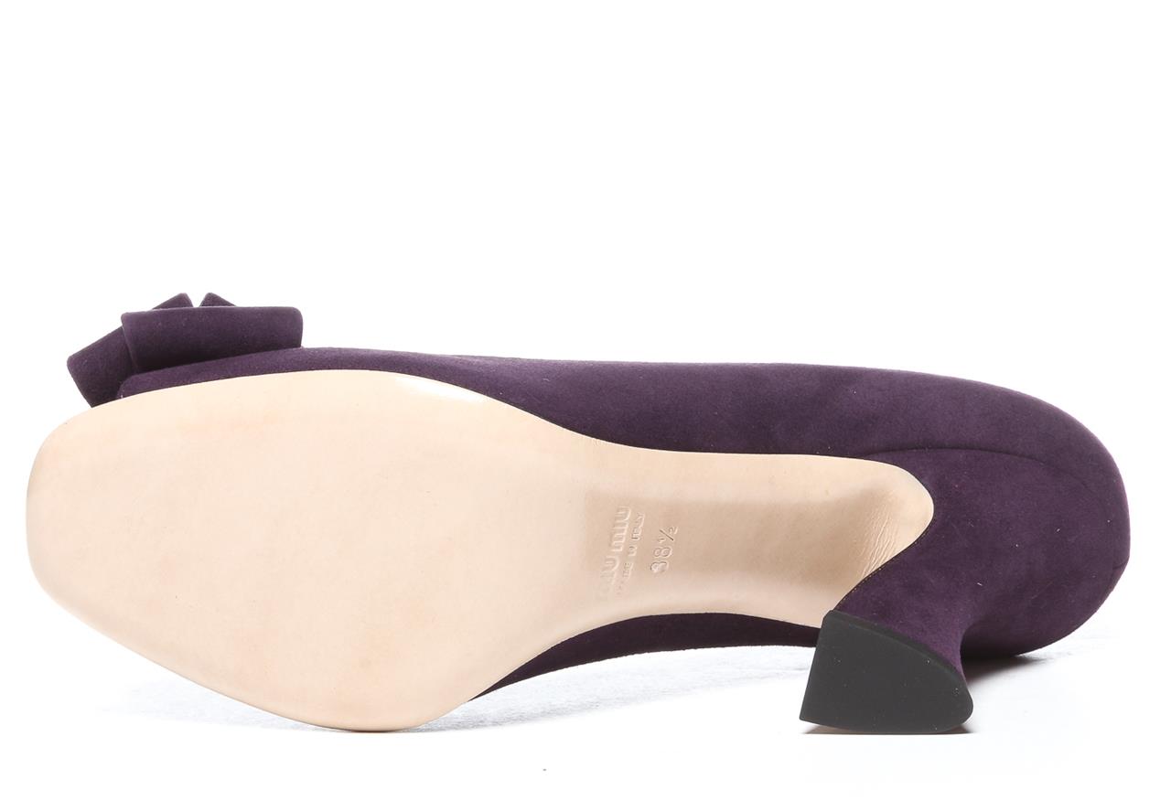 MIU MIU Purple Suede Bow Peep-Toe High Structural Heel Pumps