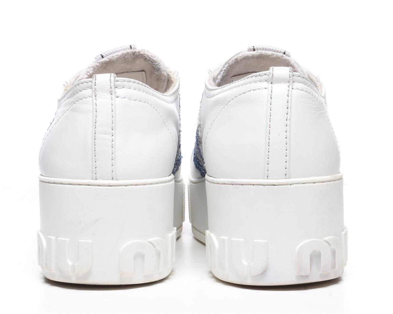 MIU MIU Low Top Platform Sneakers White Leather LOGO Blue