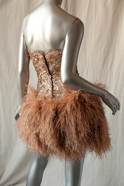 GIORGIO VINTAGE*GOLD SEQUIN*Ostrich Feather Mini Dress Cockail RED ...