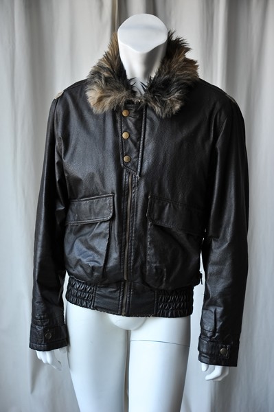 ENERGIE Mens Black Faux Leather+Fur+Pinup-Girl Jacket Aviator Coat M | eBay