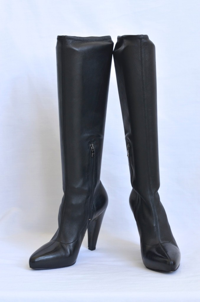 PRADA Womens Black Leather Knee-High Boot High Heel Platform Shoe Pump ...