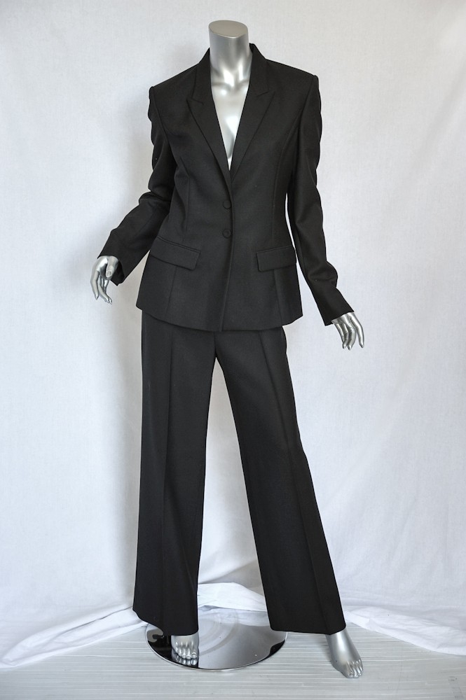 BALENCIAGA Womens Black Pant Suit Blazer Jacket+Wide Leg Trouser Set 40 ...