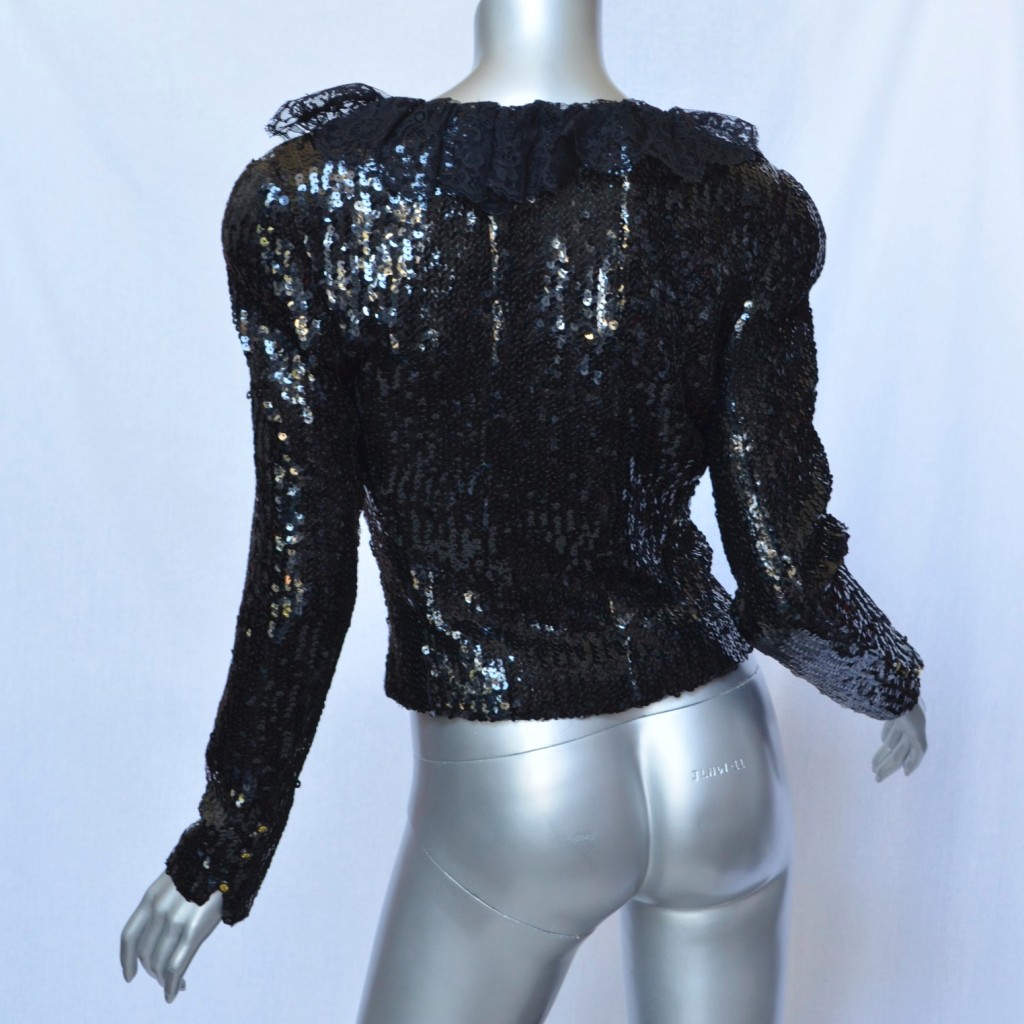 CHANEL BOUTIQUE Black SEQUIN Mini Skirt+Jacket Evening Suit Lace-Trim ...