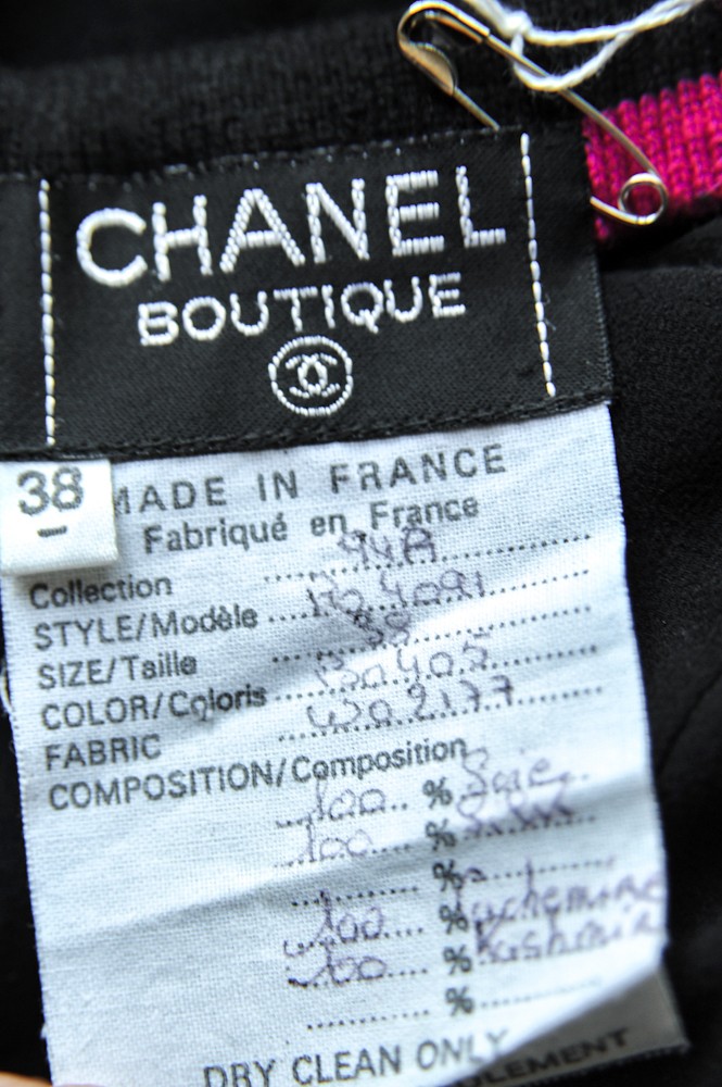 chanel boutique black fuchsia silk cashmere short dress scarf *