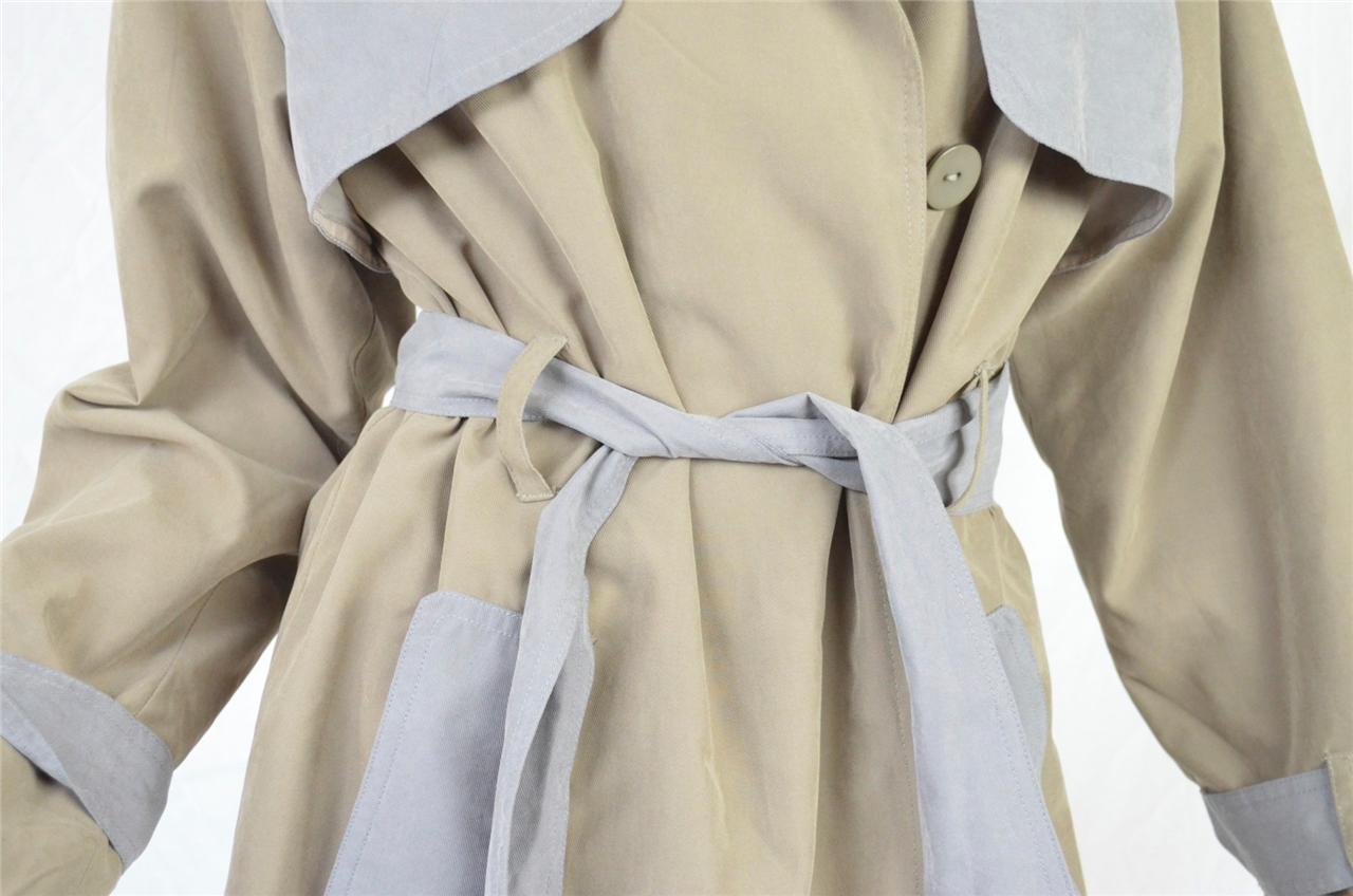 LABEL LAB Khaki+Grey *THE TRENCH/MAC TRENCHCOAT* Belted Two-Tone Jacket ...