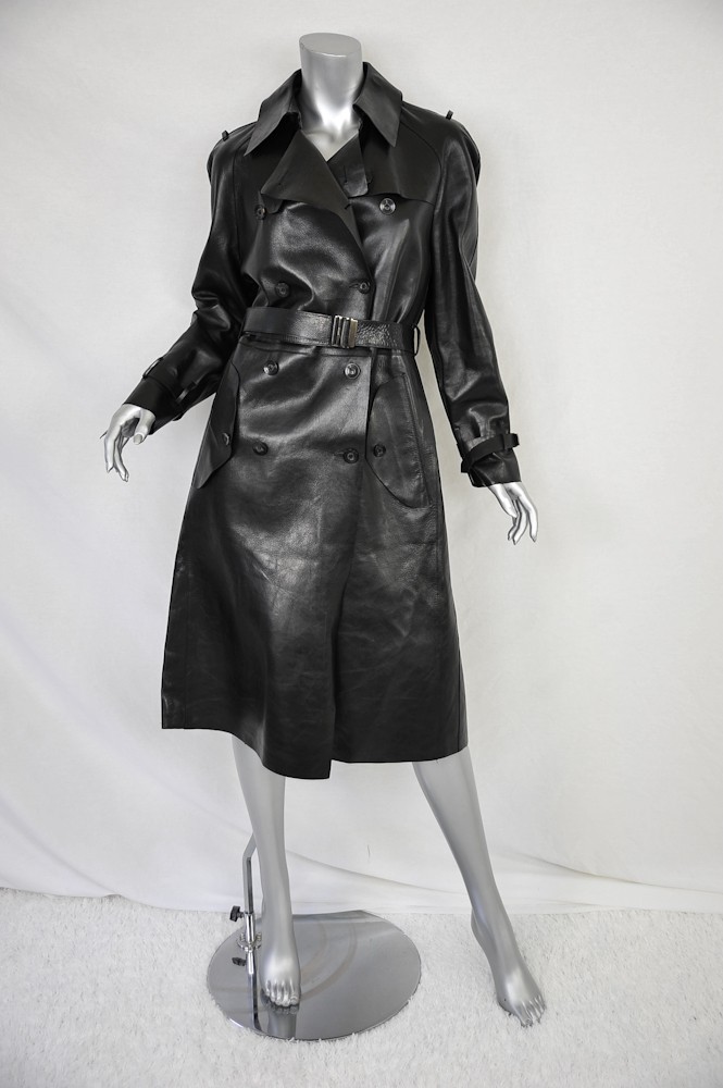 GUCCI Sexy Long Black LEATHER TRENCH COAT Classic Belted Double ...