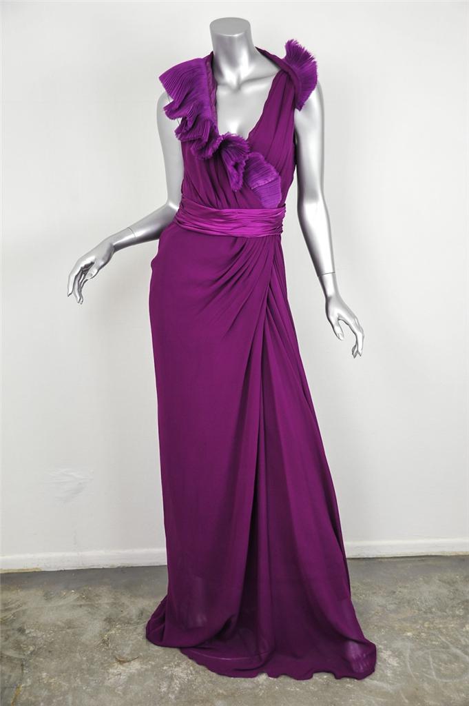 BARBARA BELA Magenta SILK Sleeveless Grecian Full Length Long Gown ...