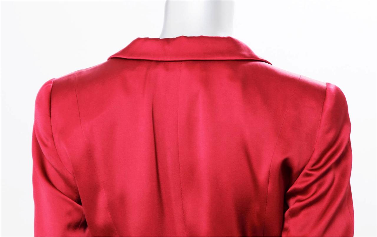 GIORGIO ARMANI Womens Red SILK Satin Zip Up Jacket Skirt Suit Outfit 40 NEW