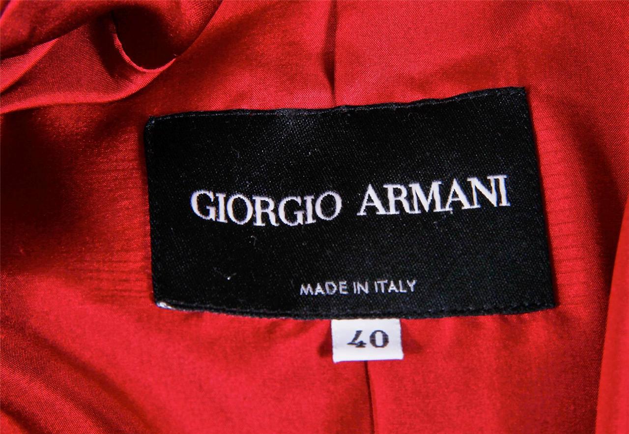 GIORGIO ARMANI Womens Red SILK Satin Zip Up Jacket Skirt Suit Outfit 40 NEW