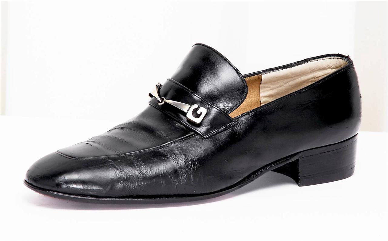 GUCCI Iconic Mens 1970's VINTAGE Black Leather Slip-On Dress Shoe ...
