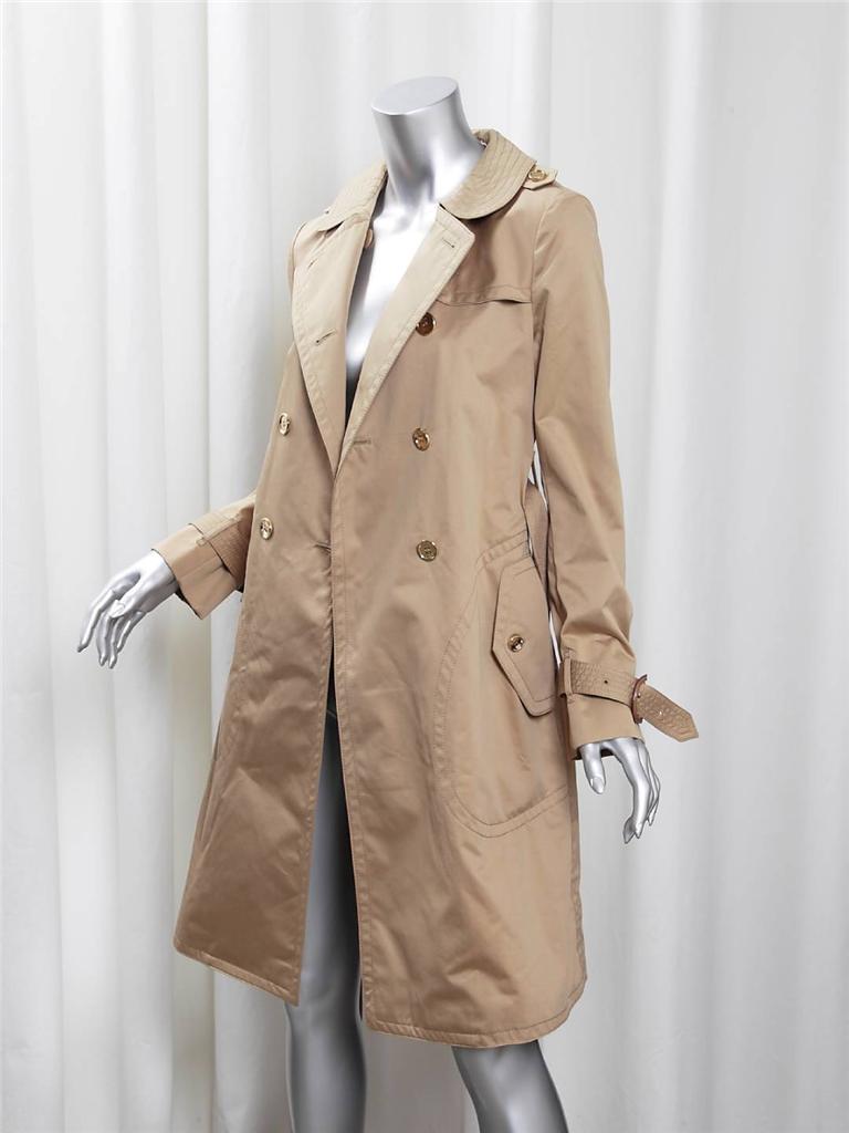 COACH Womens Khaki Cotton Double-Breasted Belted Trench Jacket Coat 2 ...