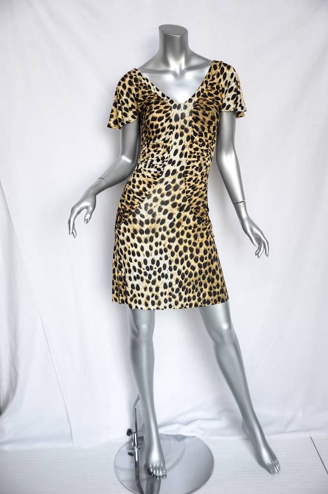 ワンピース JUST CAVALLI Woman Dress Brown 78PAO949JS457 716 JUST CAVALLI Womens Brown Tan Leopard Print Short-Sleeve