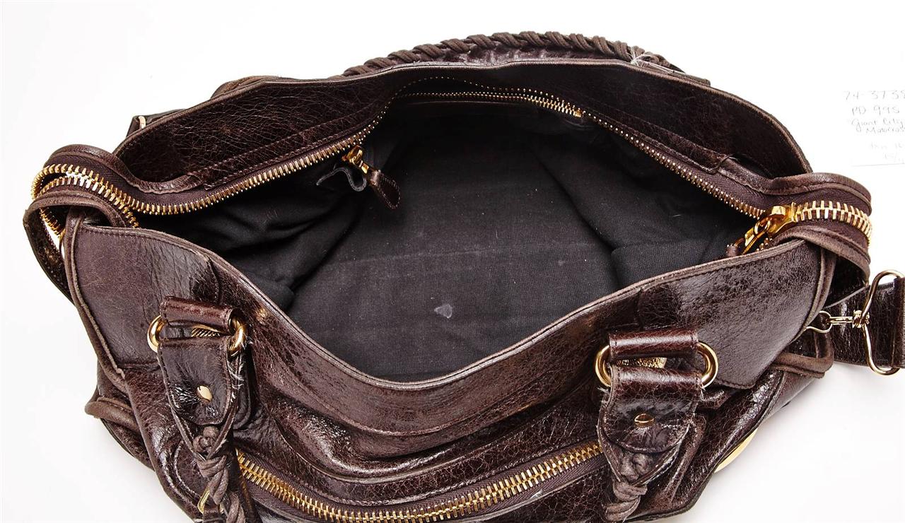 BALENCIAGA Brown Leather Giant City Moto Bag Handbag Purse Tote Satchel ...