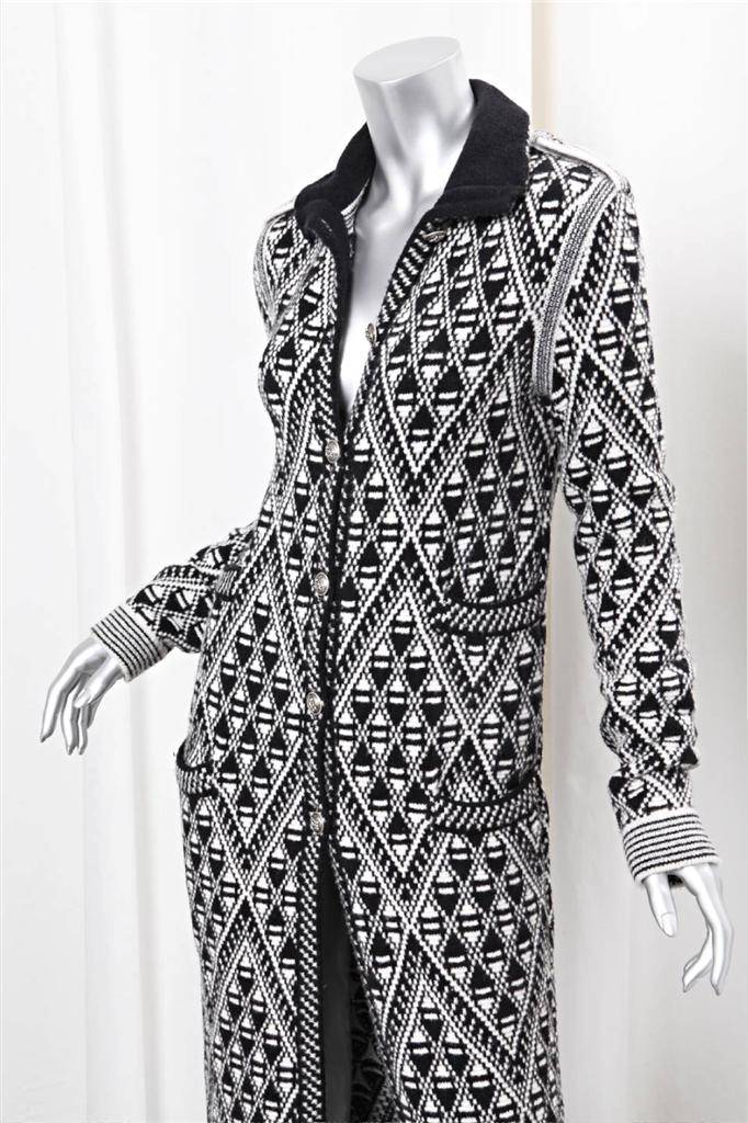 CHANEL Womens Black+Cream Boho Long-Sleeve Duster Sweater Jacket ...