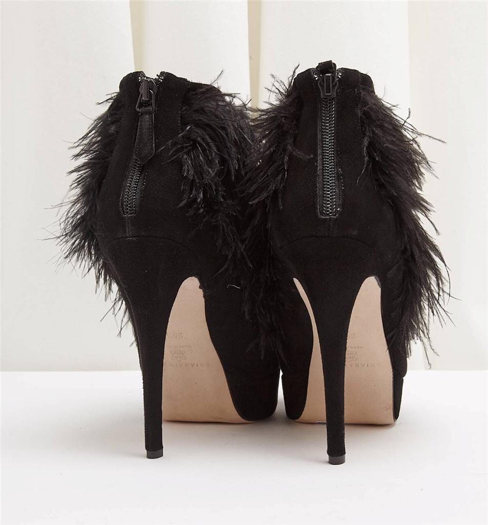 BRIAN ATWOOD Black Suede Feather Boot High Heel Ankle Bootie Shoe 9.5 ...