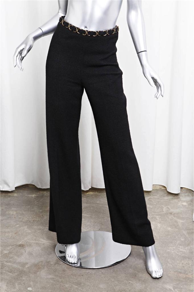 CHANEL 02P Womens Classic Black Silk Chain Blazer Jacket Pant Suit ...
