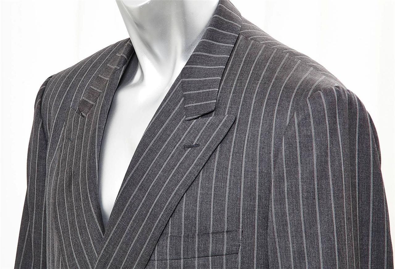 HOUSE OF BIJAN Gray Wool Pinstripe Double Breasted Mens Suit Jacket sz ...