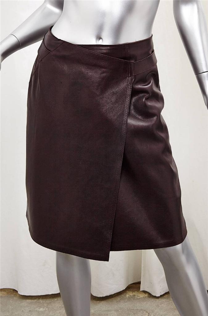 美品】CHANEL 膝丈スカート ロゴプレート レザー 羊革 シルバー 99年