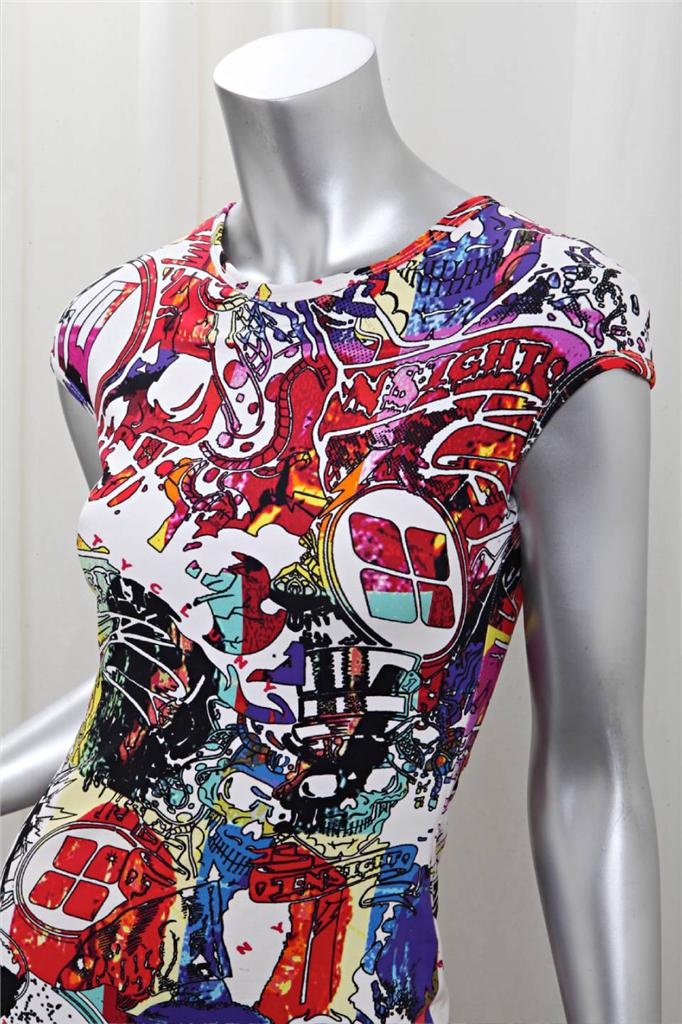 TWENTY CLUNY Multi-Color Comic Book Print Body Con Fitted Mini Dress sz ...