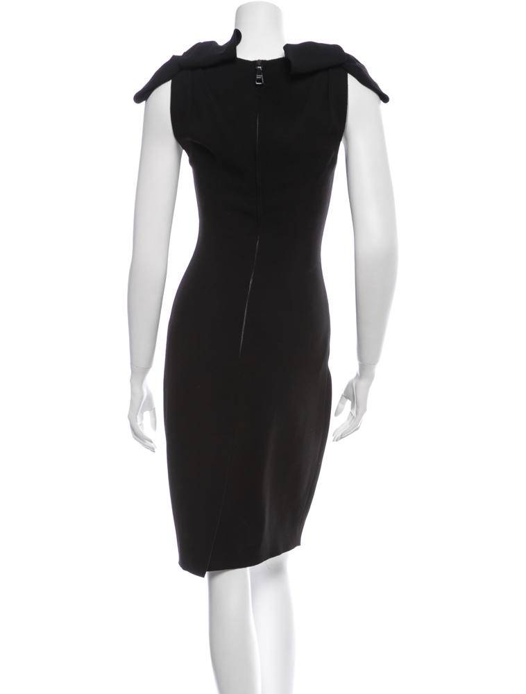 PRADA Womens Black Bow Shoulder Sleeveless V-Neck Sheath