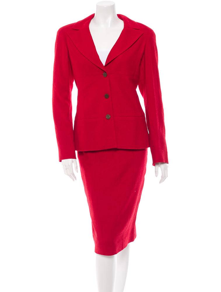 red pencil skirt suit
