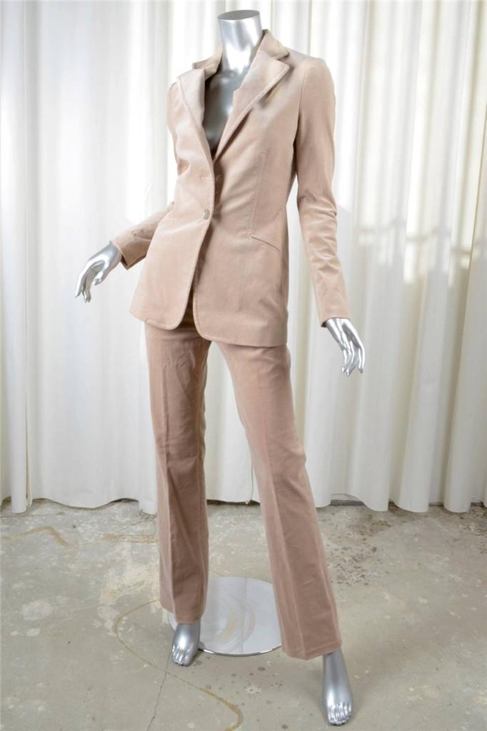 GUCCI Womens Blush Velveteen Long-Sleeve Two-Button Jacket Blazer+Pant ...