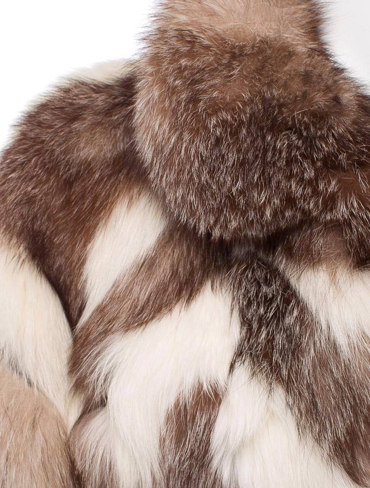 CHRISTIAN DIOR Cream+Brown Sable Fox Fur Chevron Full-Length Coat