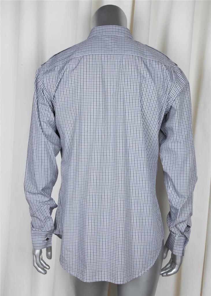 CHRISTIAN DIOR Mens White+Black Cotton Plaid Check Button